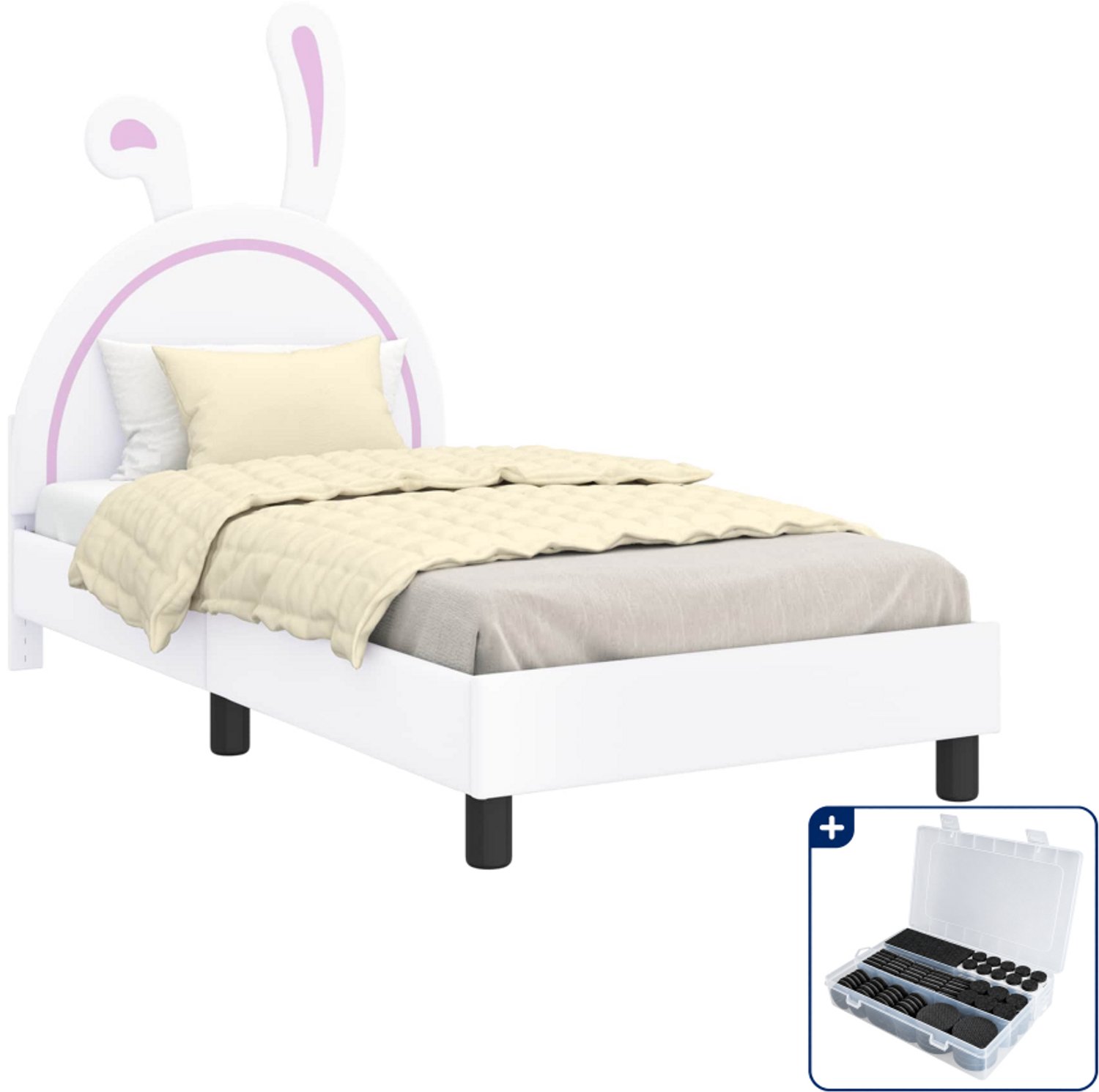 vidaXL kinderbedframe - 80 x 160 cm - bewerkt hout - wit - Inclusief antikrasvilt 177-delig