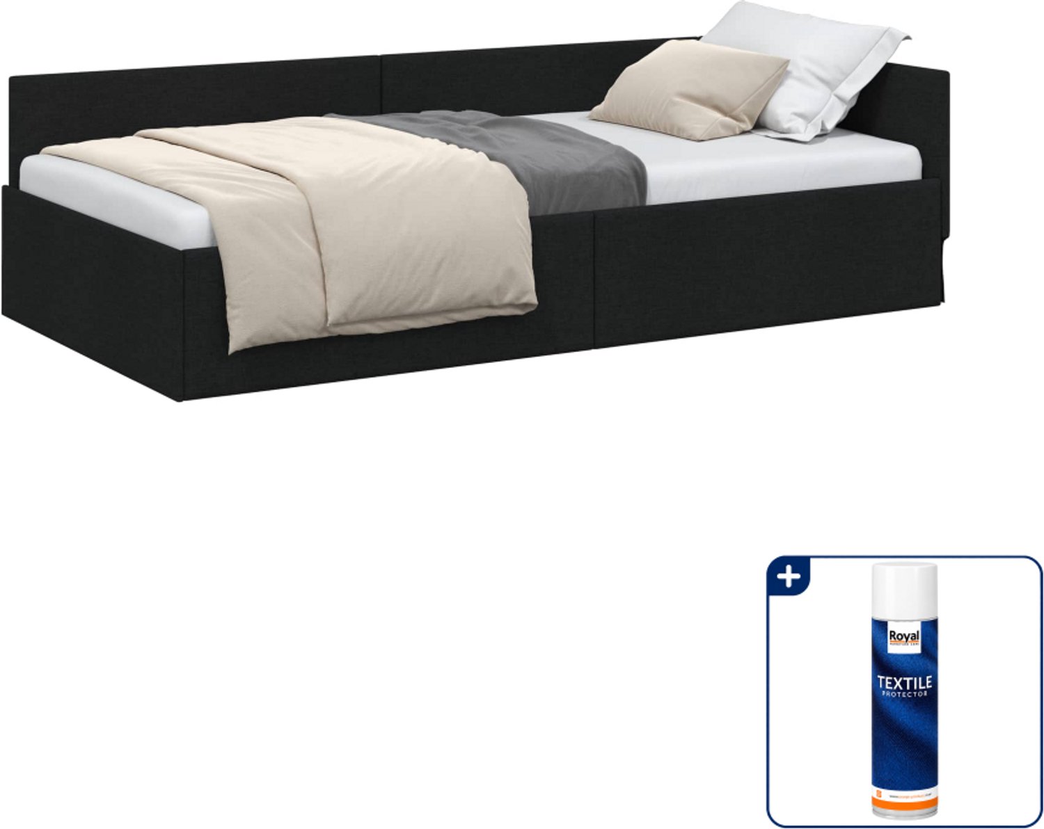 vidaXL hoekbedframe - 90 x 190 cm - stof - zwart - Inclusief textielbeschermer 500 ml