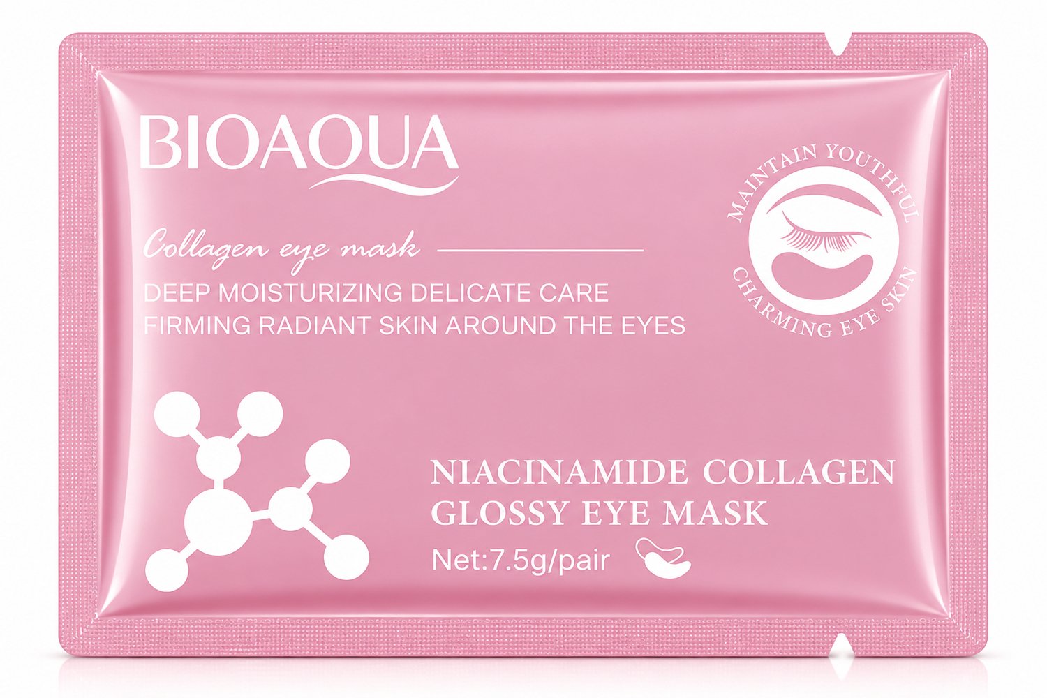 BIOAQUA Oogmasker | Collageen Oogpatches | Niacinamide Oogmasker | Hydraterende Oogpads | Oogverzorging | Oogmaskers Tegen Droge Huid | Verzorging Oogcontour | Glossy Eye Mask | 7,5 g| 1 Paar