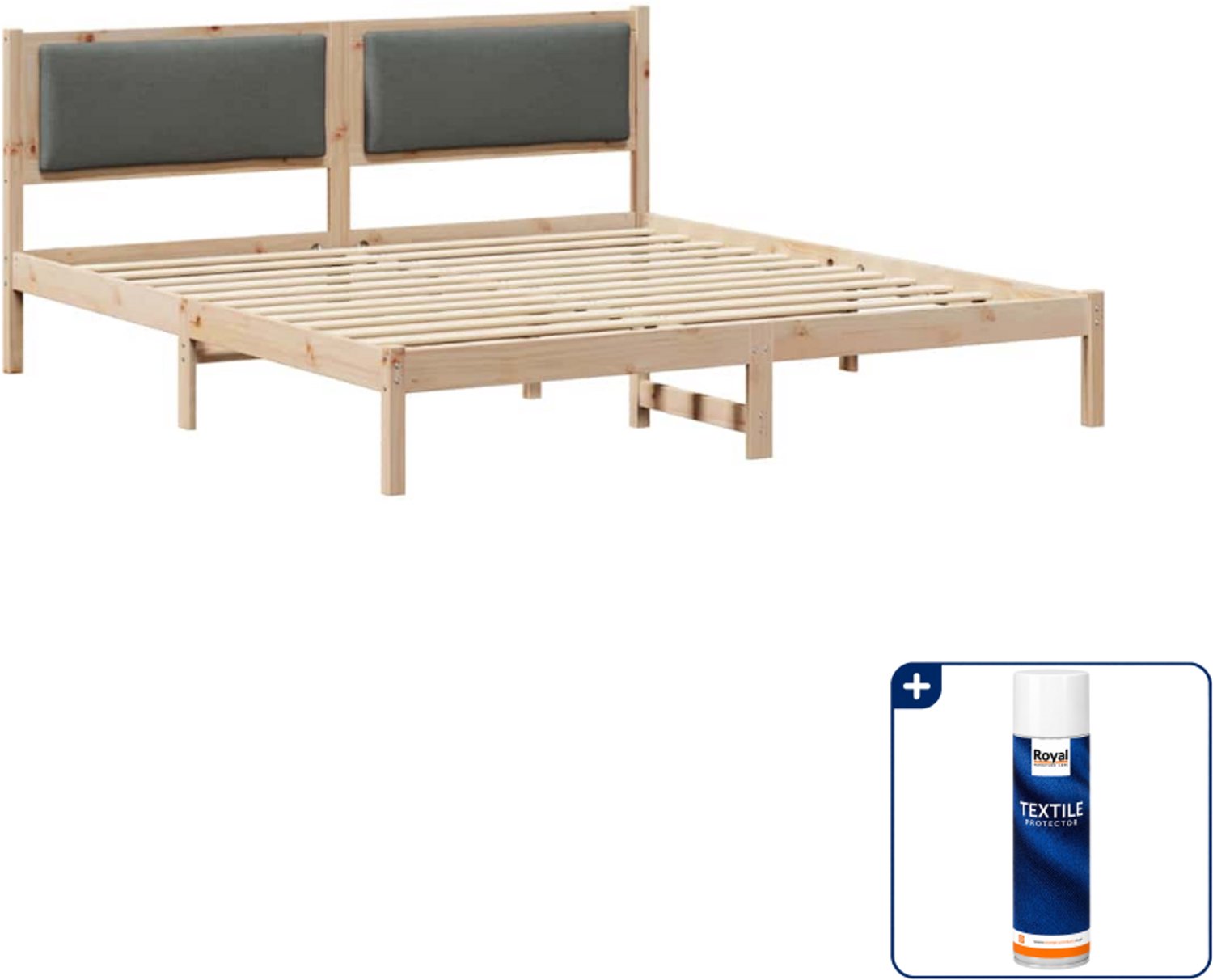 vidaXL bedframe Kingsize - 180 x 200 cm - massief grenenhout - donkergrijs - Inclusief textielbeschermer 500 ml