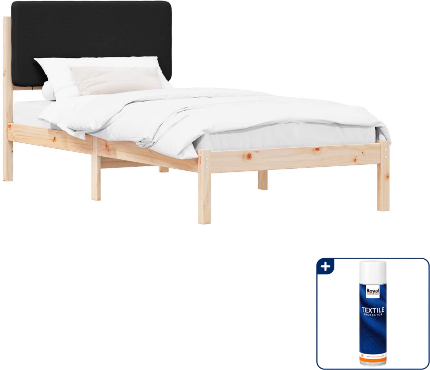vidaXL bedframe met gevoerd hoofdbord - 90 x 200 cm - zwart - Inclusief textielbeschermer 500 ml