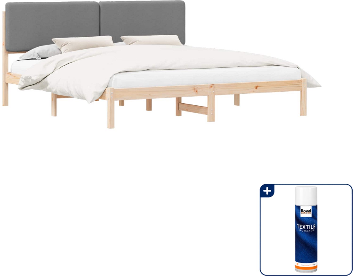 vidaXL Kingsize bedframe - 180 x 200 cm - lichtgrijs - Inclusief textielbeschermer 500 ml