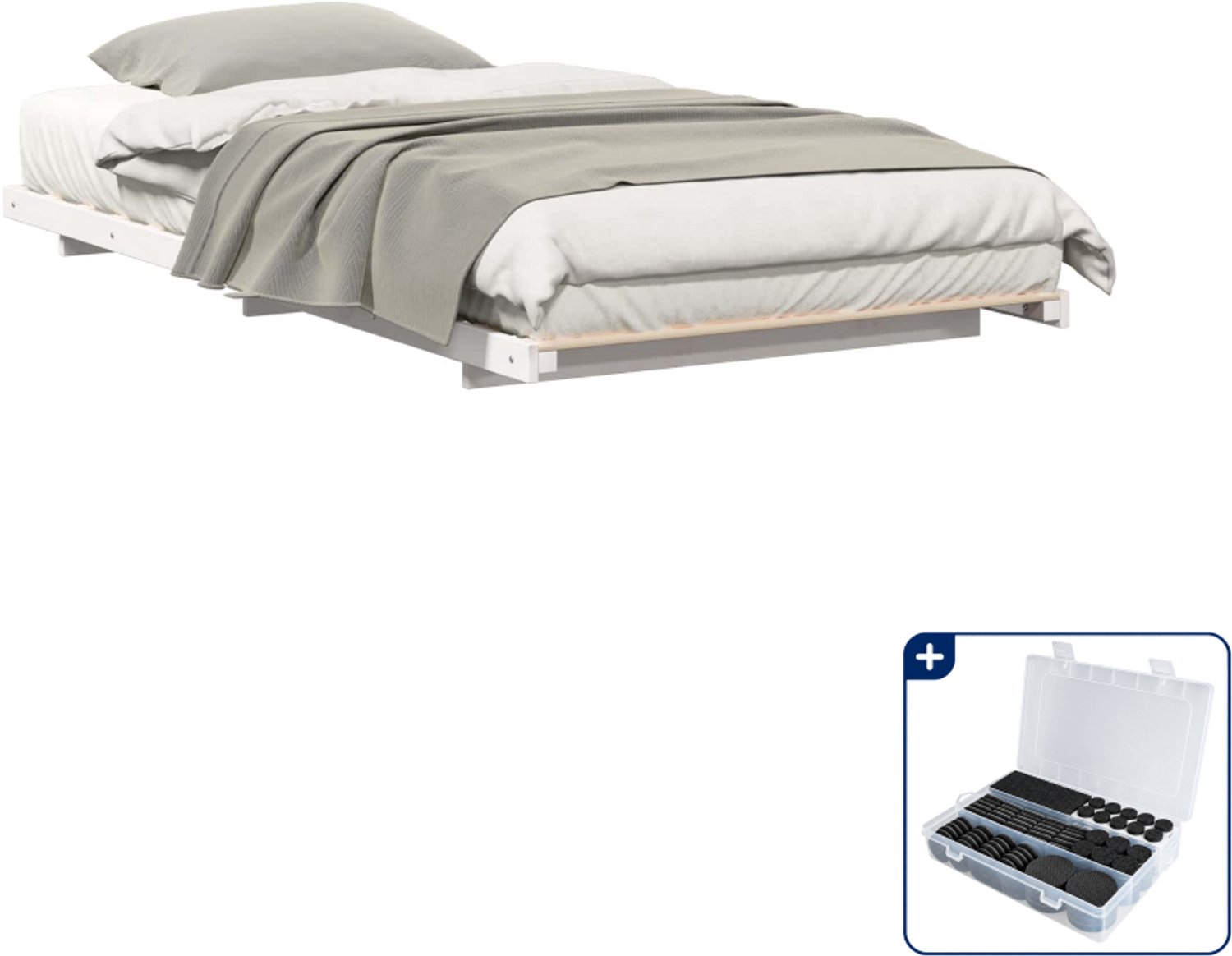 vidaXL bedframe - 80 x 220 cm - massief grenenhout - wit - Inclusief antikrasvilt 177-delig