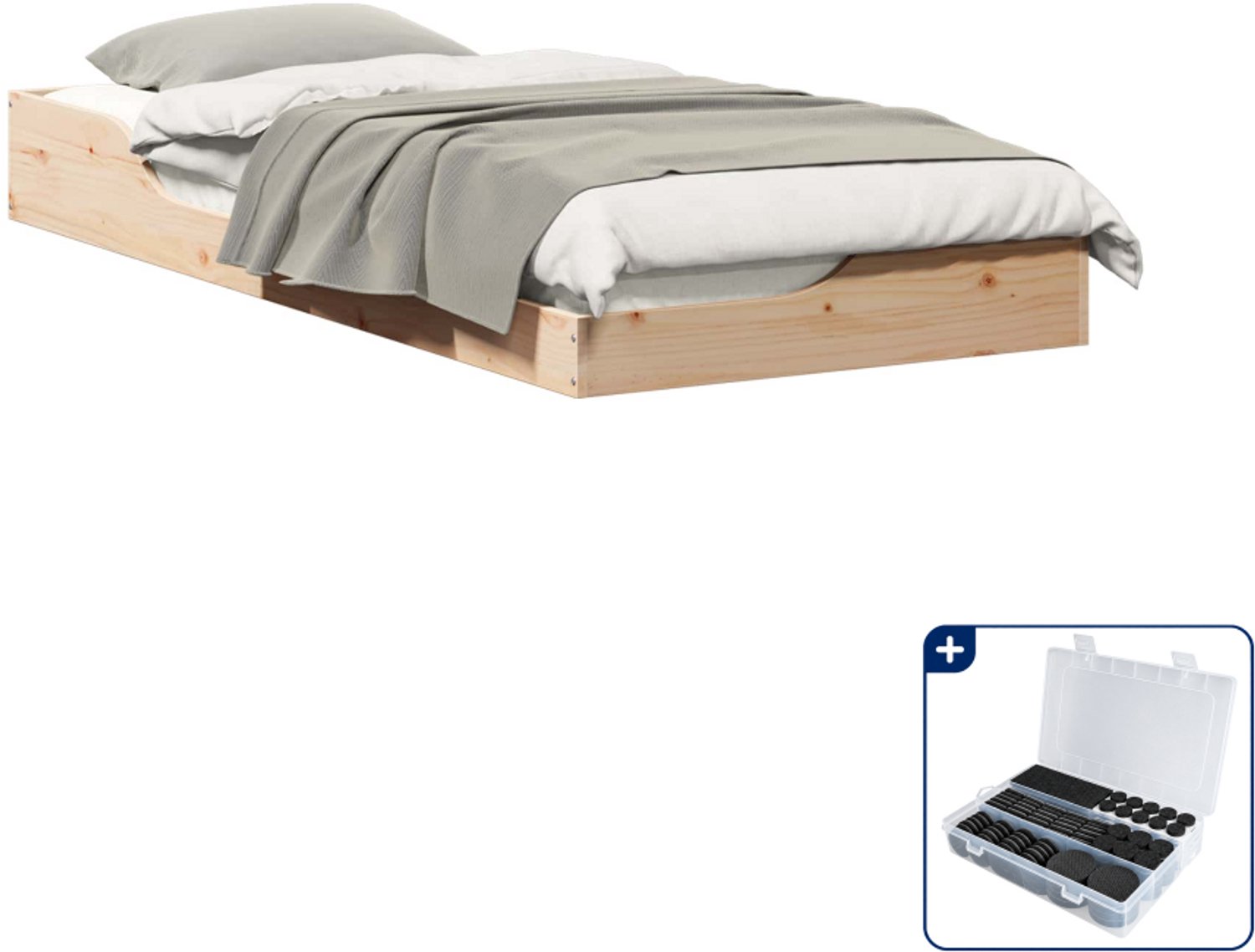 vidaXL bedframe - 80 x 210 cm - massief grenenhout - bruin - Inclusief antikrasvilt 177-delig Beige