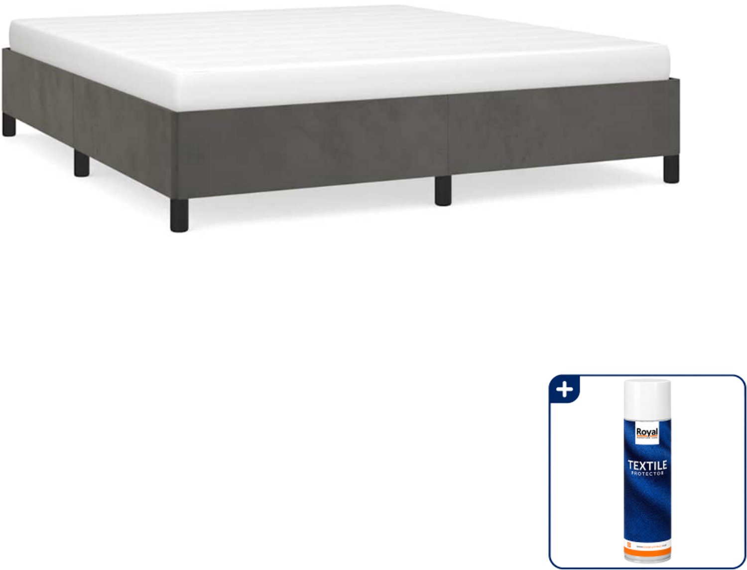 vidaXL Bedframe - Kingsize - 180 x 200 cm - fluweel - donkergrijs - Inclusief textielbeschermer 500 ml