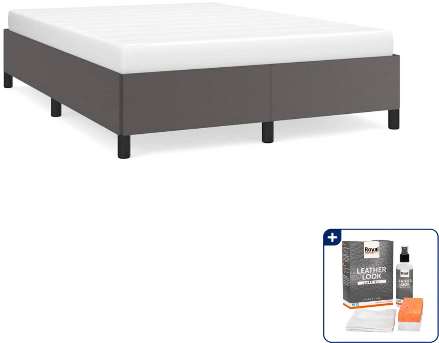 vidaXL bedframe - 140 x 190 cm - kunstleer - grijs - Inclusief onderhoudsset voor kunstleer 150 ml