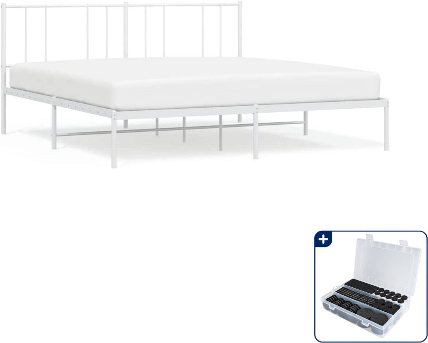 vidaXL bedframe - 183 x 213 cm - metaal - wit - Inclusief antikrasvilt 177-delig