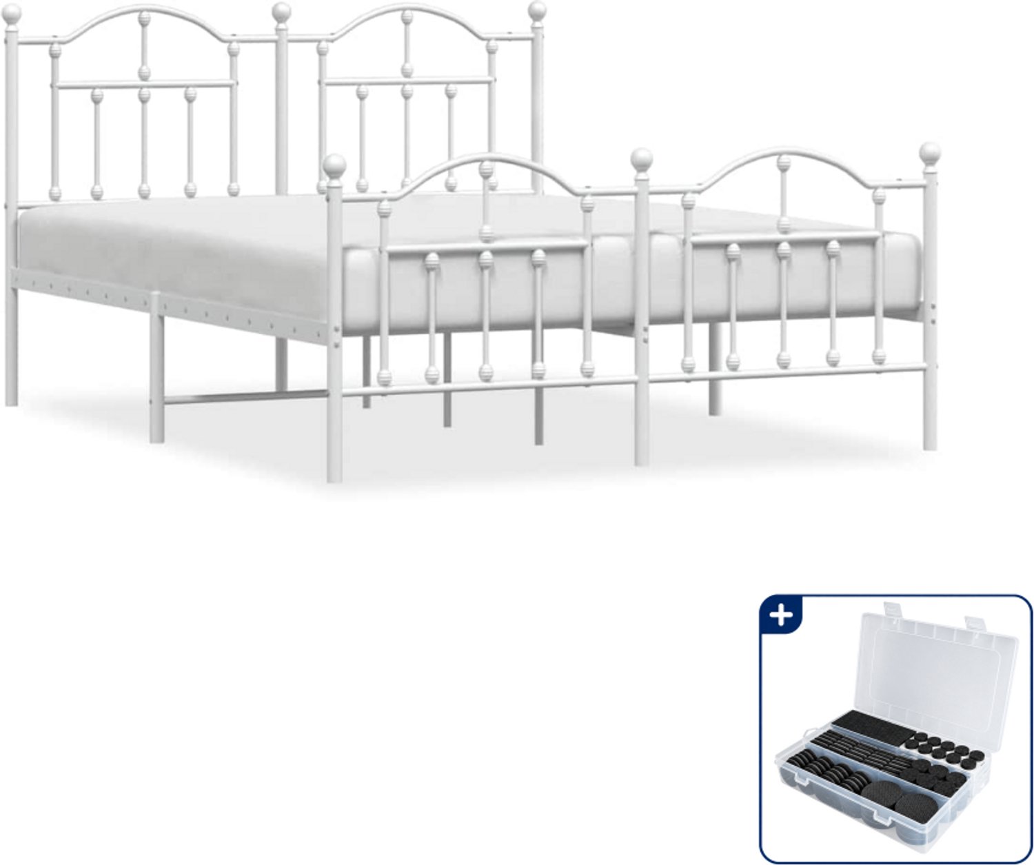 vidaXL bedframe - 150 x 200 cm - metaal - wit - Inclusief antikrasvilt 177-delig