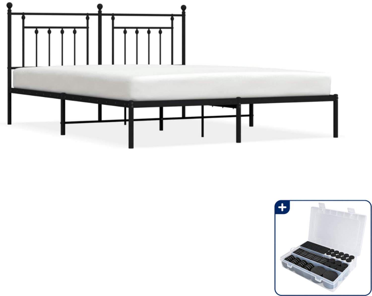 vidaXL Queensize bedframe 160 x 200 cm - metaal - zwart - Inclusief antikrasvilt 177-delig
