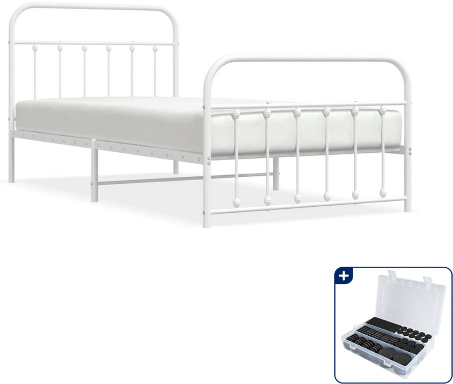 vidaXL bedframe 100 x 200 cm - staal - wit - Inclusief antikrasvilt 177-delig