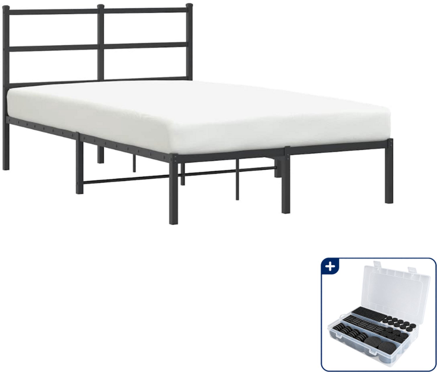 vidaXL bedframe met hoofdbord - 120 x 190 cm - staal - zwart - Inclusief antikrasvilt 177-delig