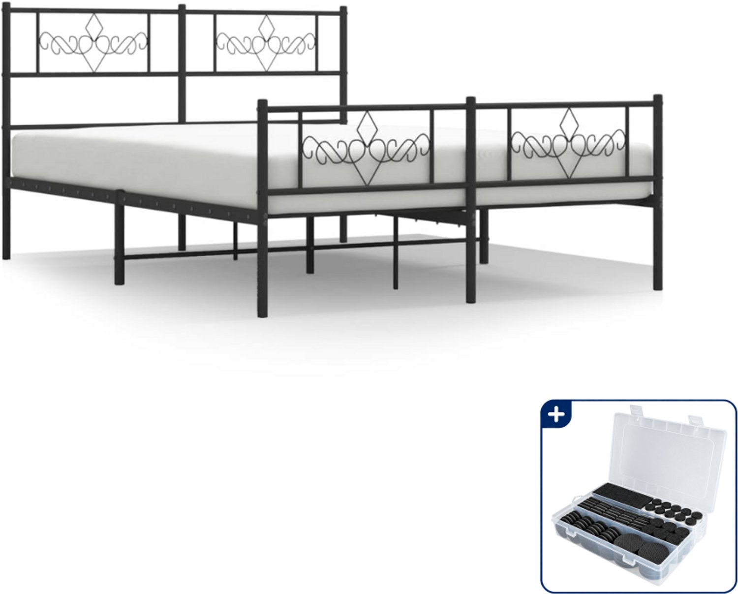 vidaXL Bedframe - 120 x 190 cm - staal - zwart - Inclusief antikrasvilt 177-delig