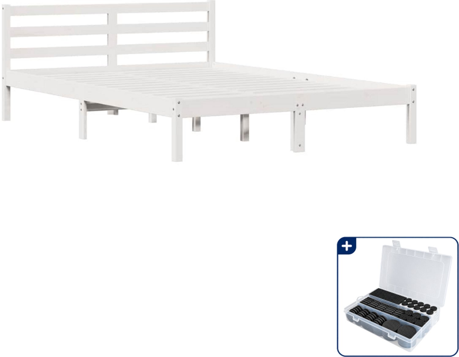 vidaXL bedframe - Queensize - wit - massief vurenhout - Inclusief antikrasvilt 177-delig