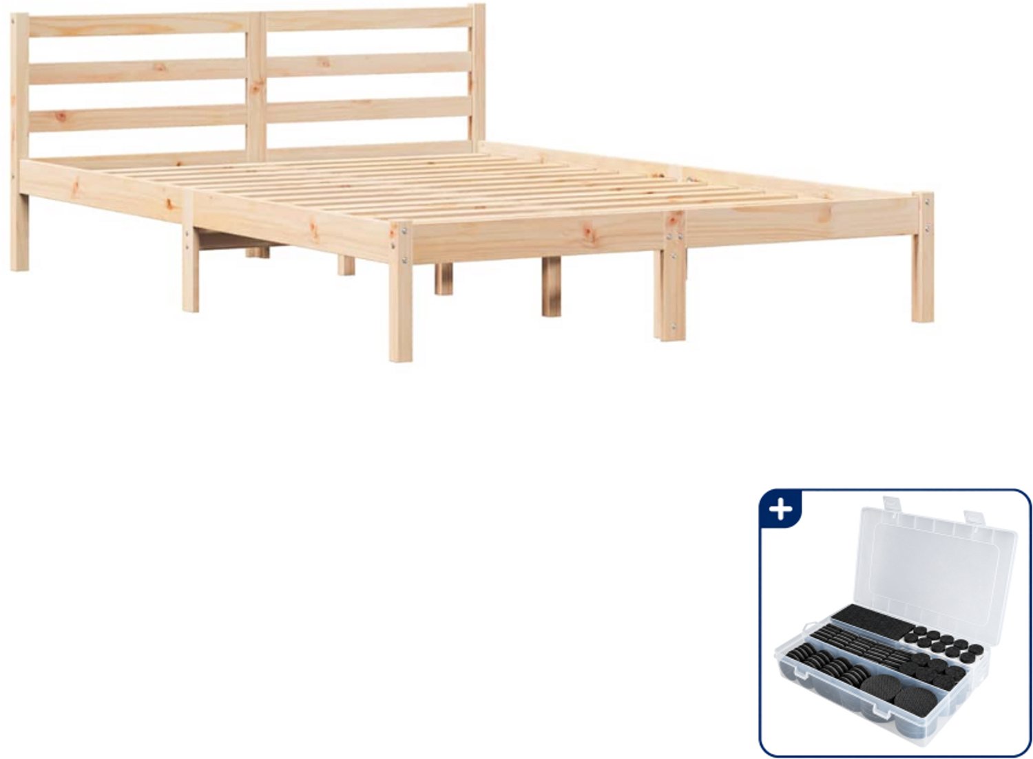vidaXL bedframe - 160 x 200 cm - massief grenenhout - bruin - Inclusief antikrasvilt 177-delig