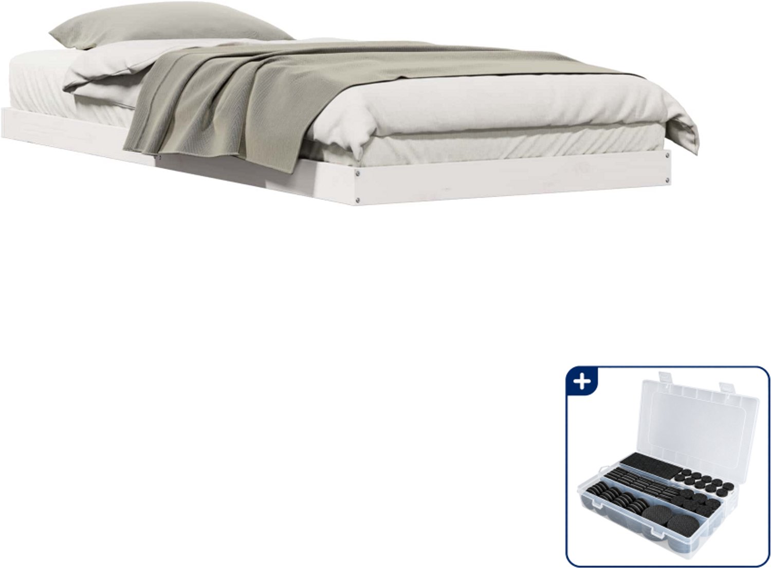 vidaXL vloerbedframe - 80 x 220 cm - massief grenenhout - wit - Inclusief antikrasvilt 177-delig