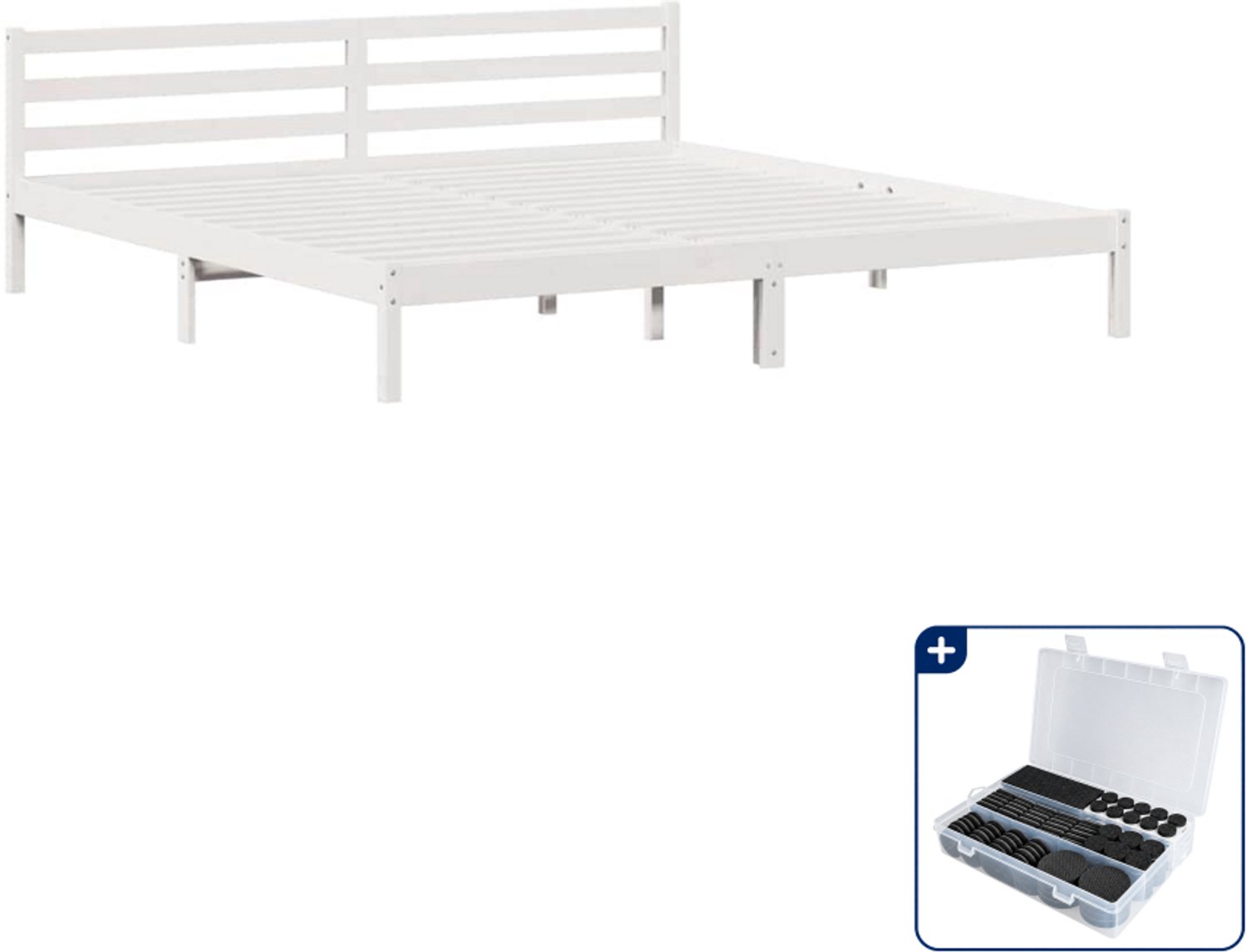 vidaXL bedframe - 180 x 200 cm - massief grenenhout - wit - Inclusief antikrasvilt 177-delig