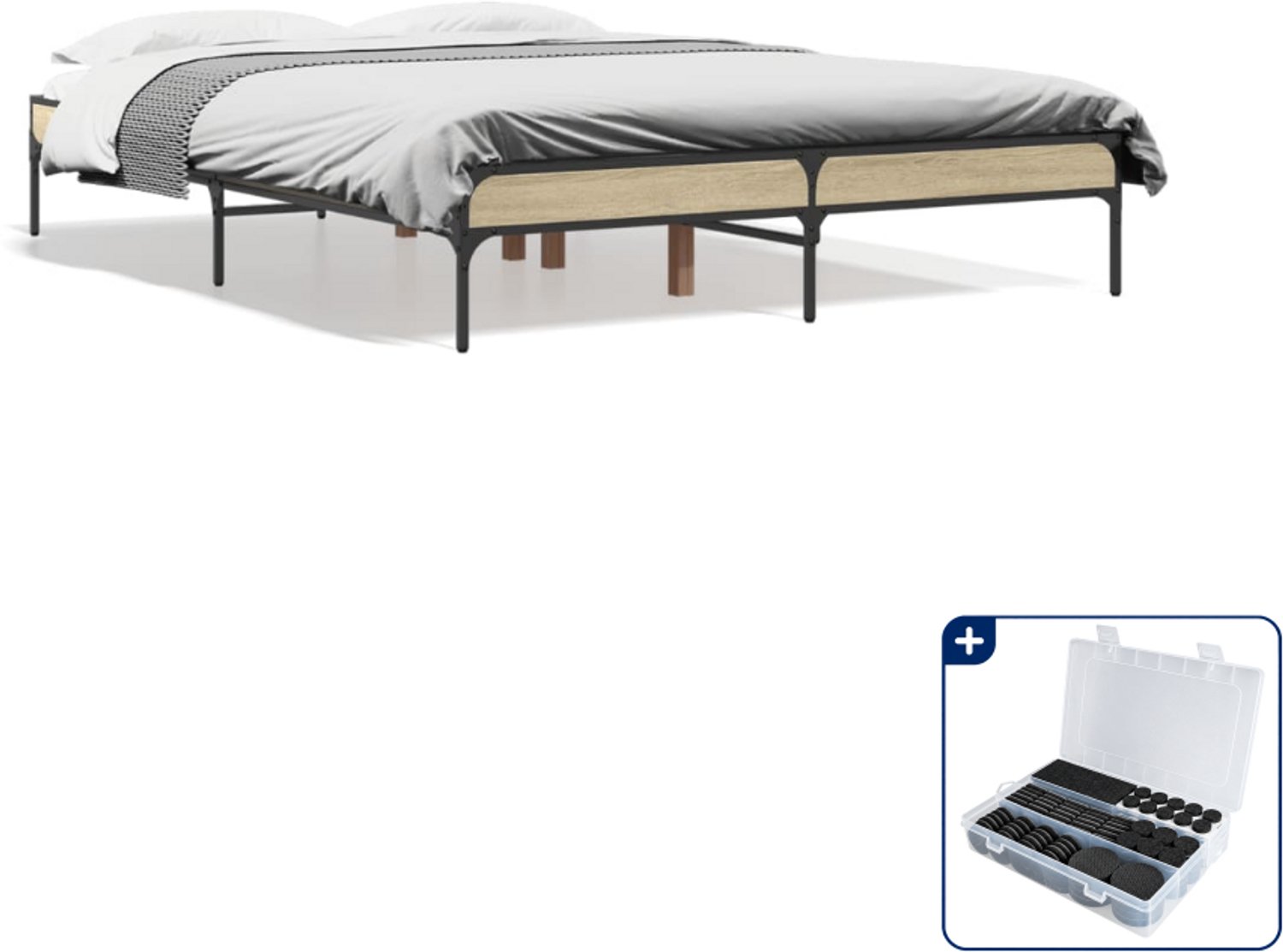 vidaXL bedframe - 120 x 200 cm - bewerkt hout - sonoma eiken - Inclusief antikrasvilt 177-delig Bruin