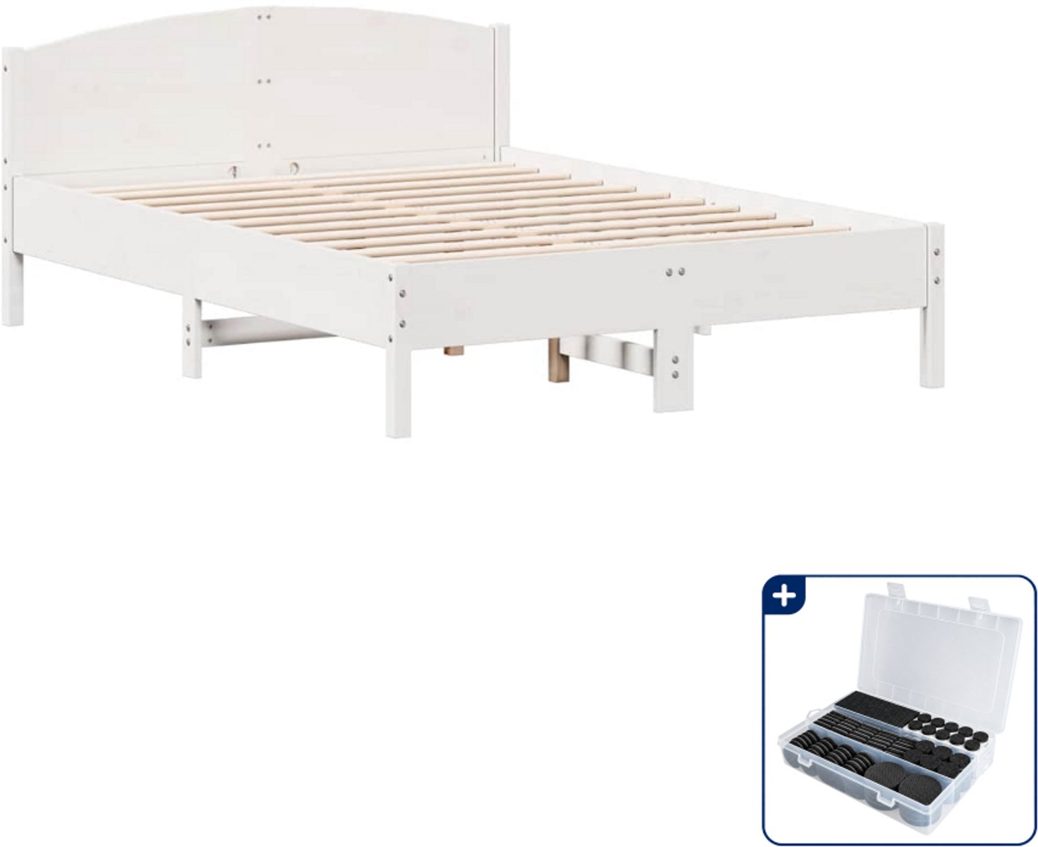 vidaXL Bedframe 135 x 190 cm - massief grenenhout - wit - Inclusief antikrasvilt 177-delig