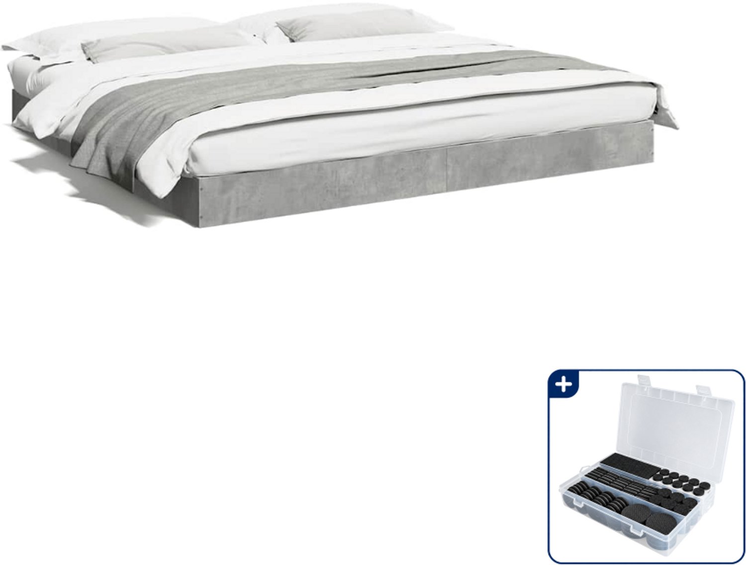 vidaXL bedframe - Kingsize - 180 x 200 cm - bewerkt hout - betongrijs - Inclusief antikrasvilt 177-delig