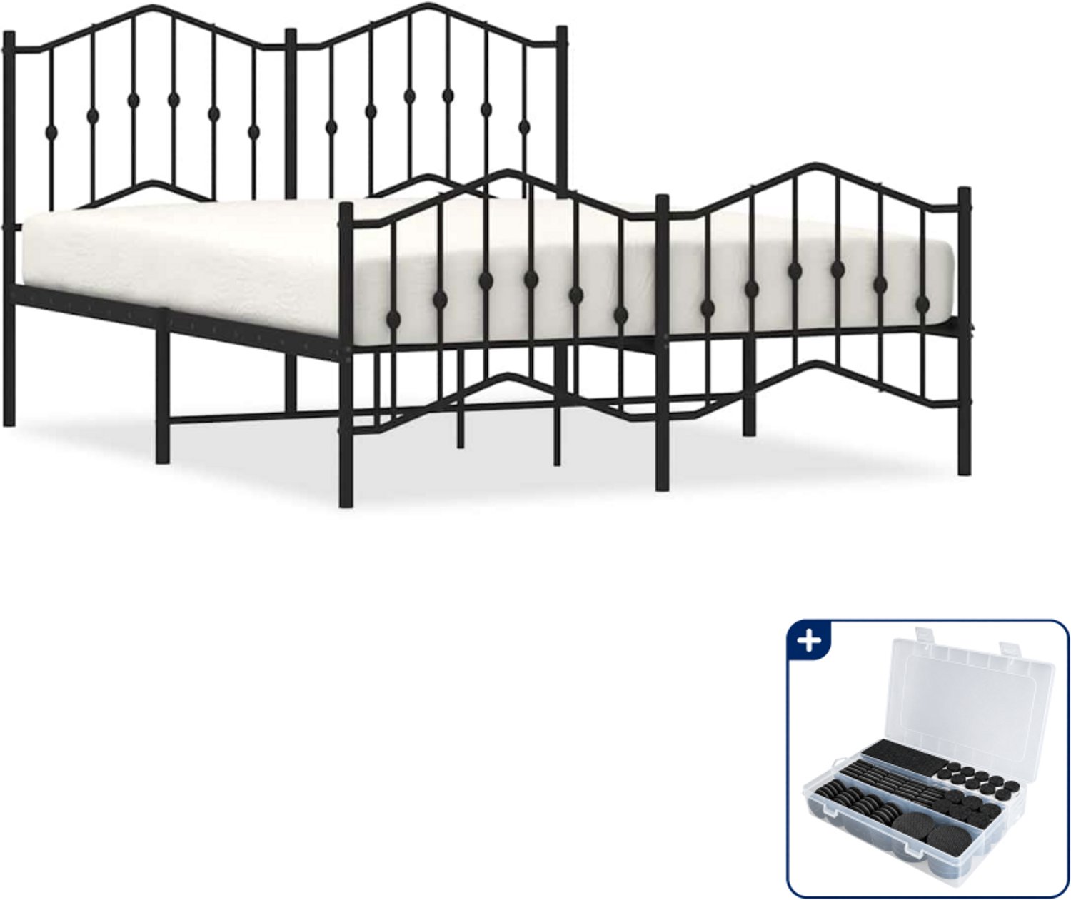 vidaXL Bedframe 150 x 200 cm - metaal - zwart - Inclusief antikrasvilt 177-delig