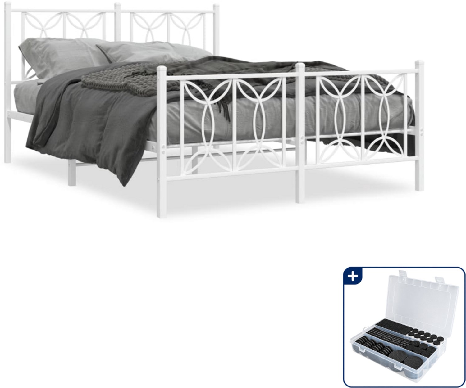 vidaXL Small double bedframe - 140 x 200 cm - staal - wit - Inclusief antikrasvilt 177-delig