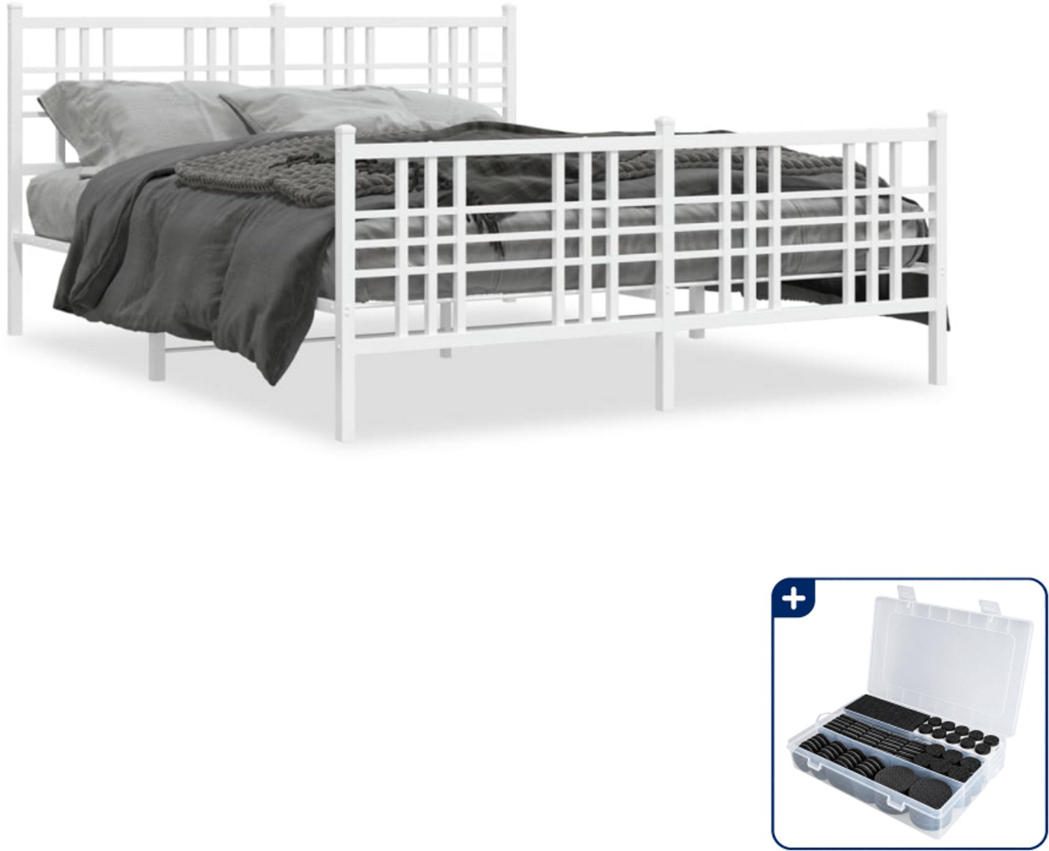 vidaXL bedframe 150 x 200 cm - staal - wit - Inclusief antikrasvilt 177-delig