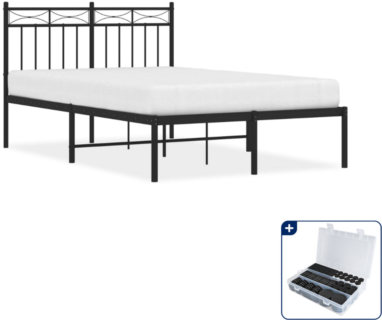 vidaXL bedframe - 120 x 200 cm - metaal - zwart - Inclusief antikrasvilt 177-delig