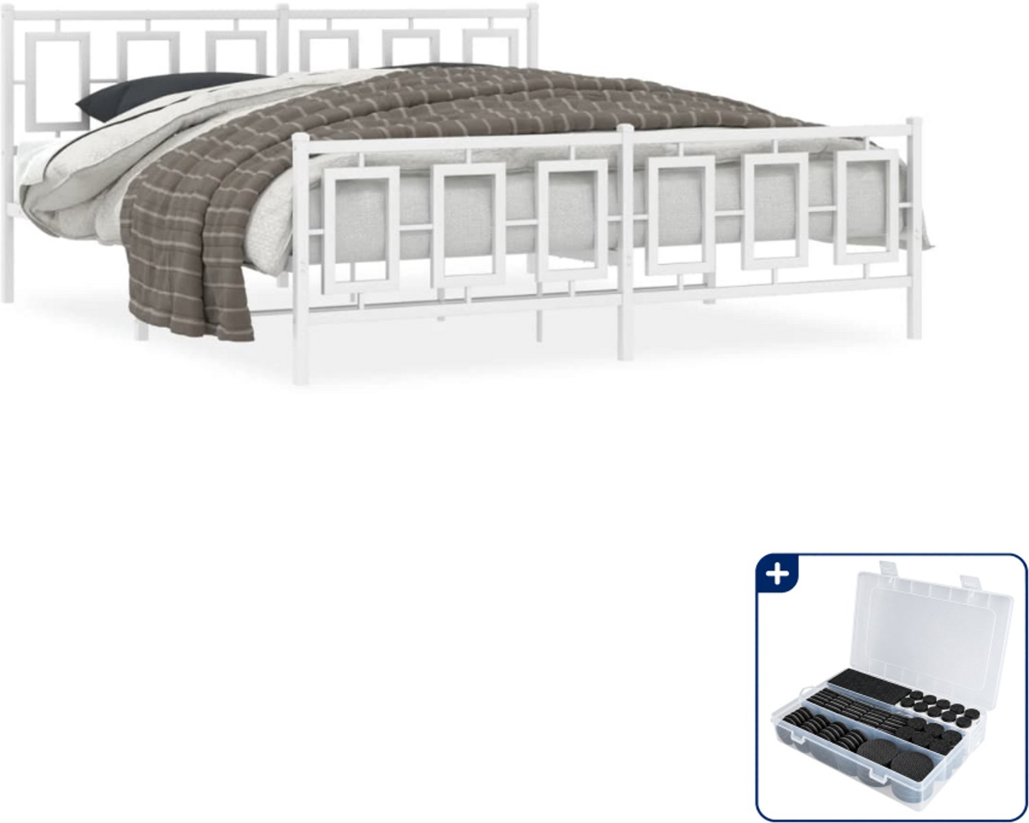 vidaXL bedframe - 183 x 213 cm - metaal - wit - Inclusief antikrasvilt 177-delig