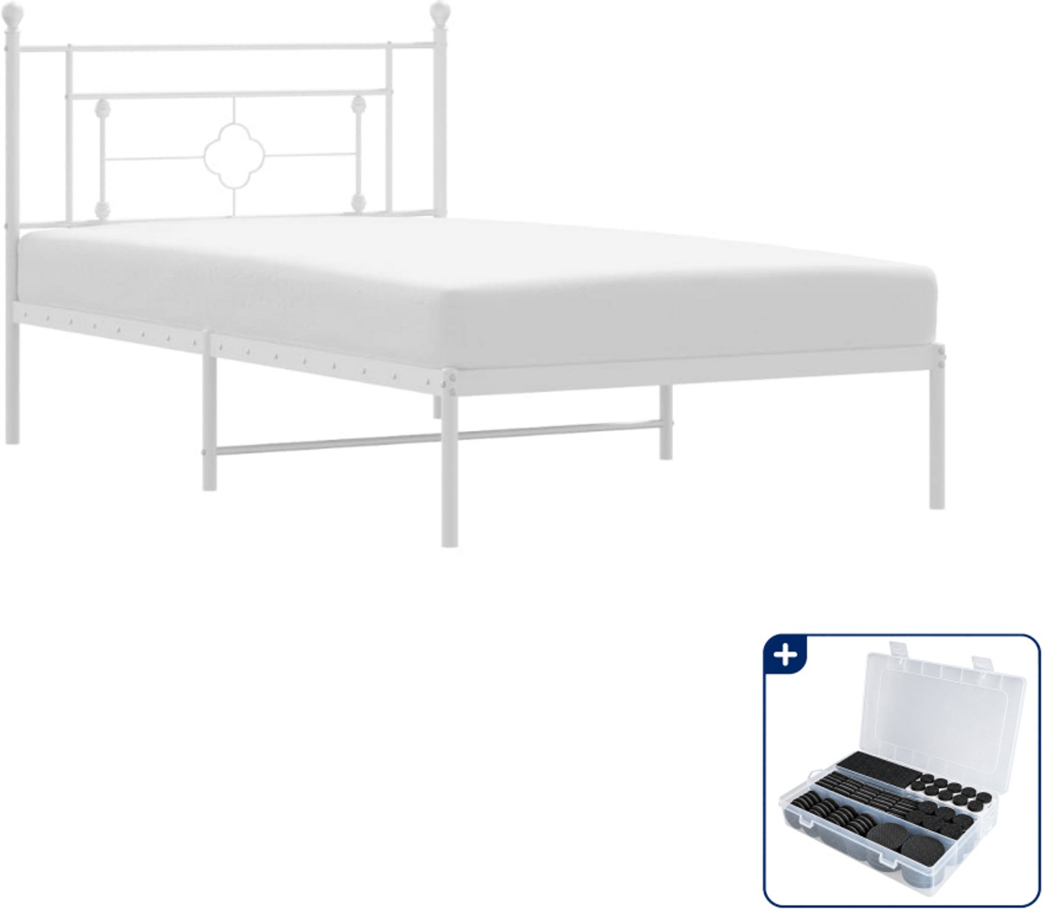 vidaXL bedframe met hoofdbord - 107 x 203 cm - staal - wit - Inclusief antikrasvilt 177-delig