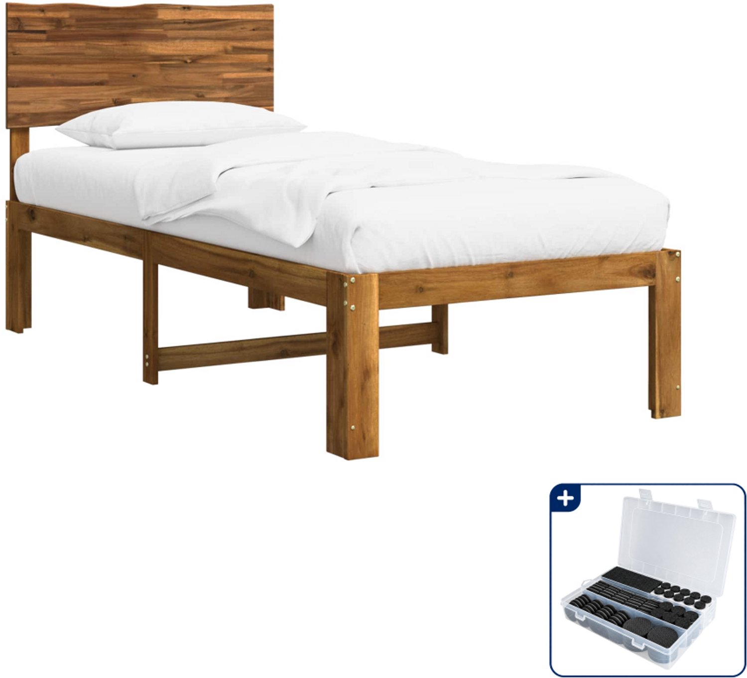vidaXL ROSTOCK bedframe - 80 x 200 cm - massief acaciahout - naturel - Inclusief antikrasvilt 177-delig Bruin