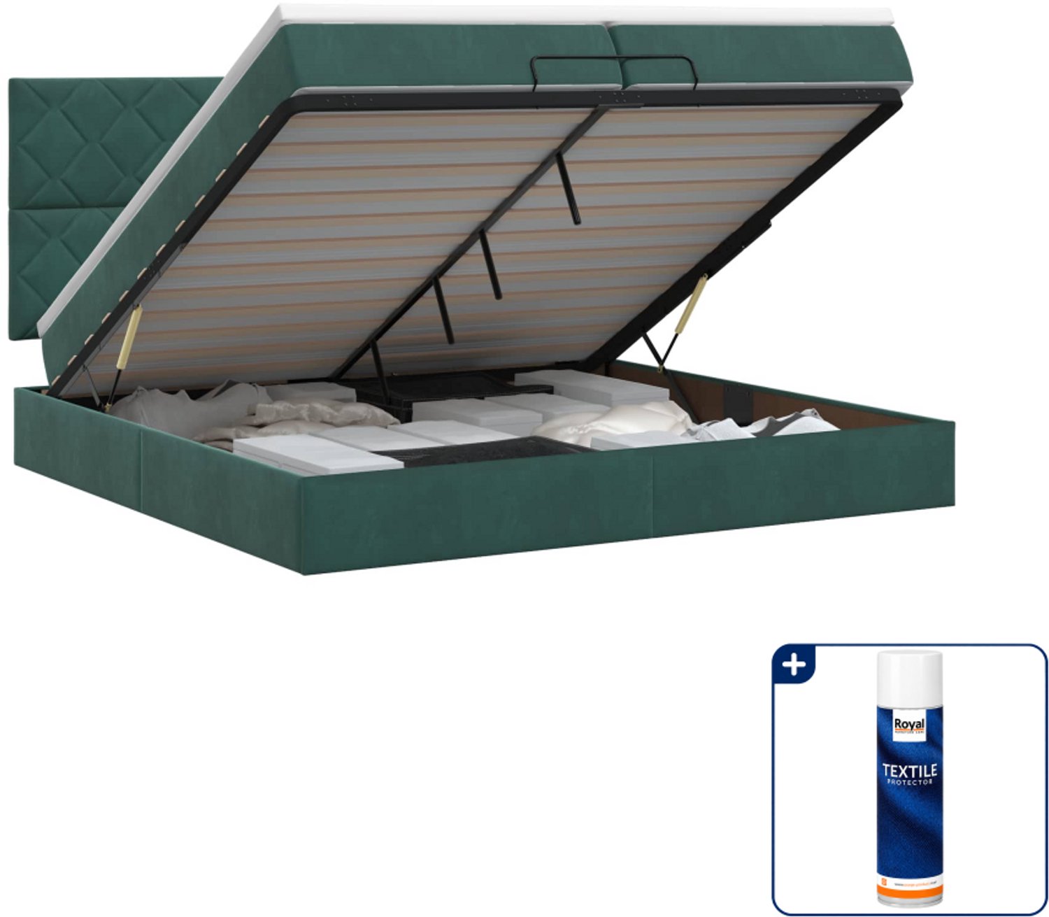 vidaXL Ottoman bed met matras - 200 x 200 cm - fluweel - donkergroen - Inclusief textielbeschermer 500 ml