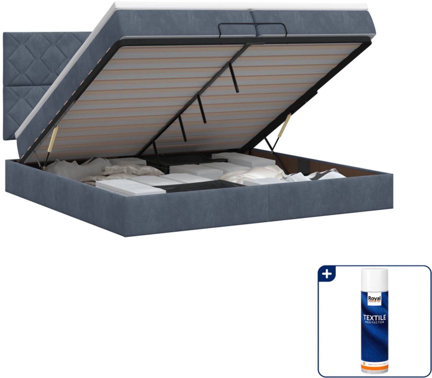 vidaXL ottoman bed met matras - super kingsize - 200 x 200 cm - grijs - Inclusief textielbeschermer 500 ml Donker Grijn