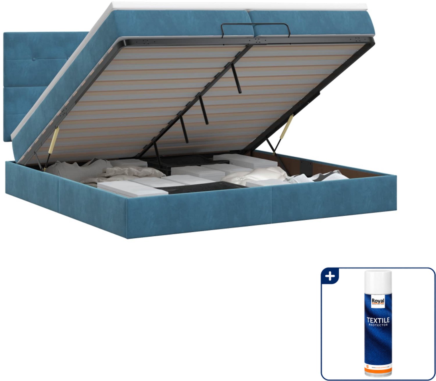 vidaXL ottoman bed - 200 x 200 cm - fluweel - donkerblauw - Inclusief textielbeschermer 500 ml