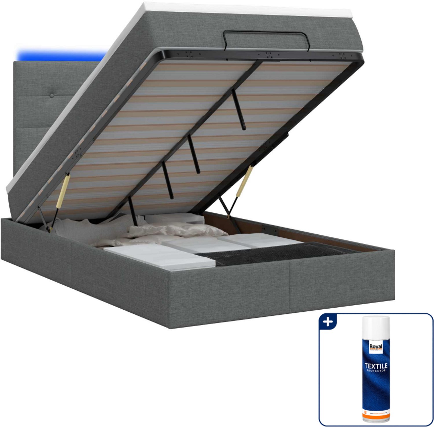vidaXL ottoman bed - 120 x 200 cm - donkergrijs - Inclusief textielbeschermer 500 ml