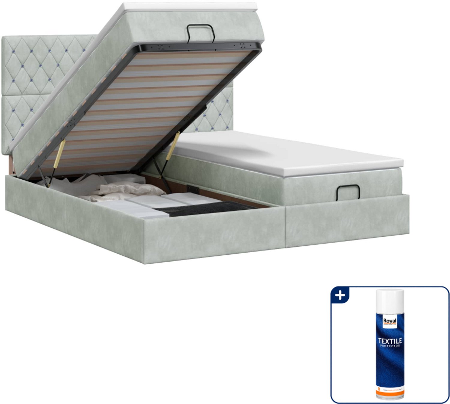 vidaXL Kingsize ottoman bed met matras 2 st - 180 x 200 cm - grijs - Inclusief textielbeschermer 500 ml Lichtgrijs