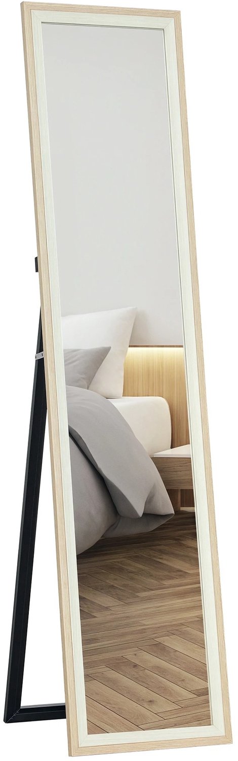 Archi Passpiegel 157 x 37 cm – Spiegel - Staande Spiegel – Vloerspiegel met Standaard – Wandspiegel – MDF Frame – Licht Hout & Wit