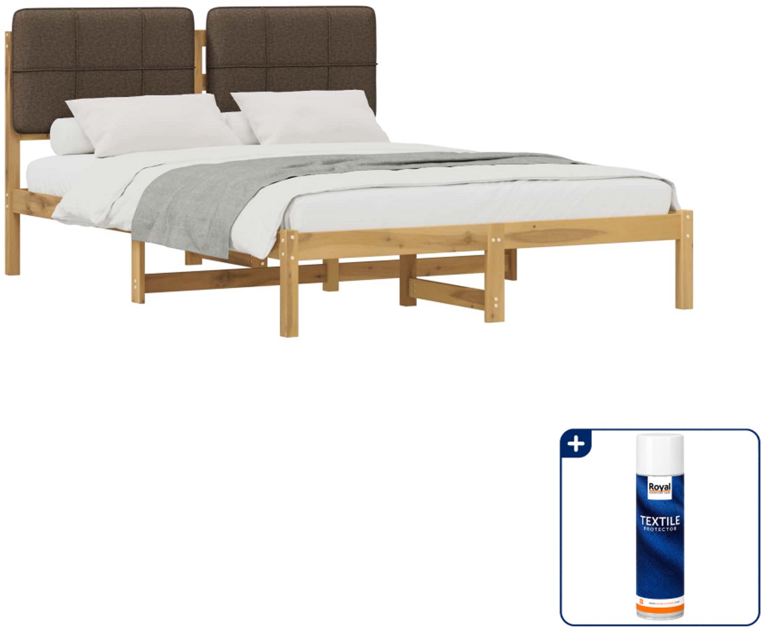 vidaXL Bedframe - Small double - 140 x 200 cm - acaciahout - whitewash - Inclusief textielbeschermer 500 ml Bruin