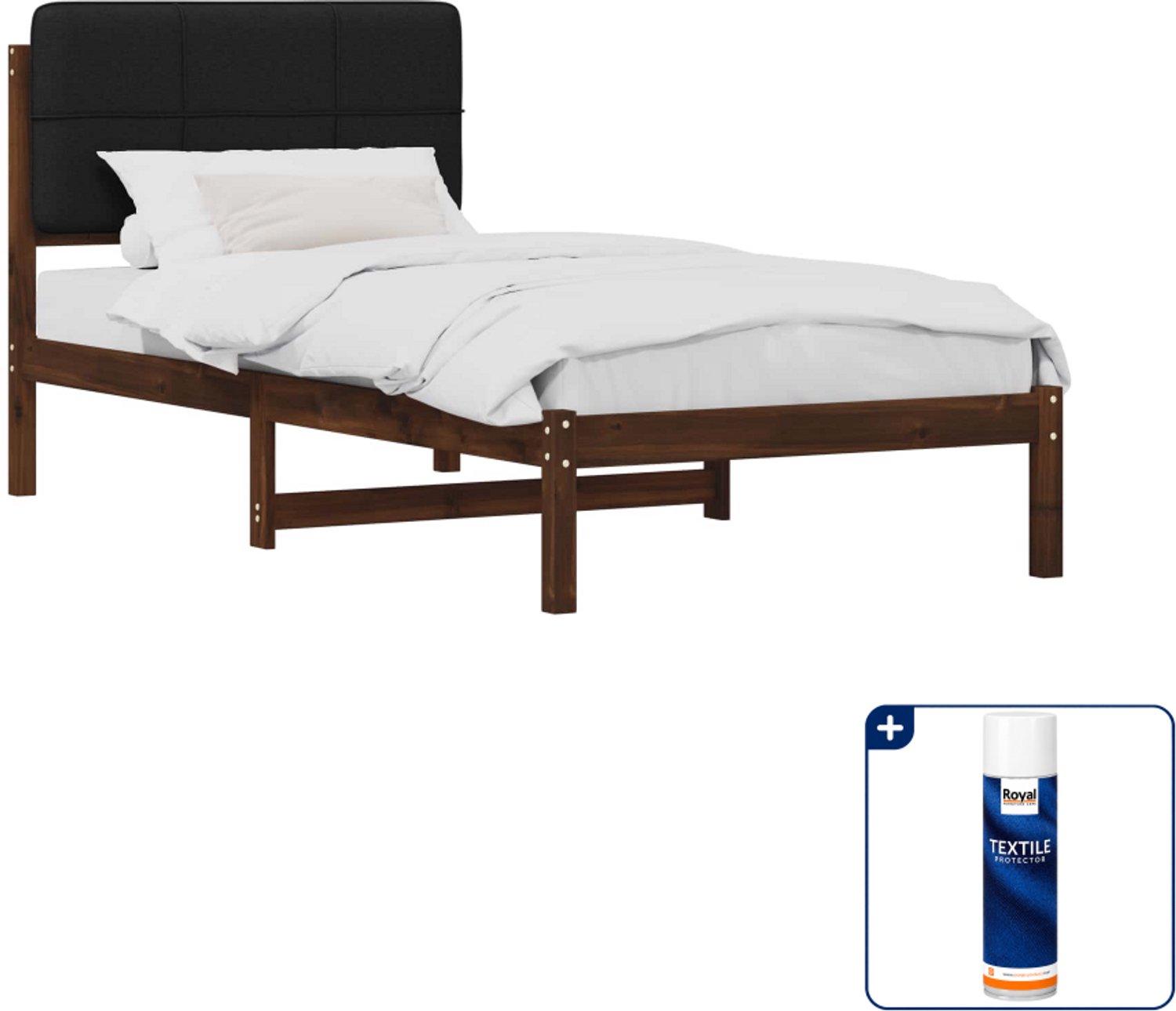 vidaXL Bedframe - 80 x 200 cm - massief acaciahout - donkerbruin - Inclusief textielbeschermer 500 ml