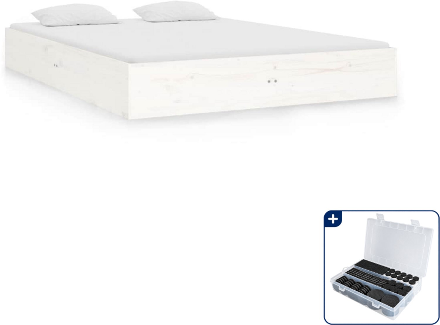 vidaXL bedframe - 135 x 190 cm - massief grenenhout - wit - Inclusief antikrasvilt 177-delig