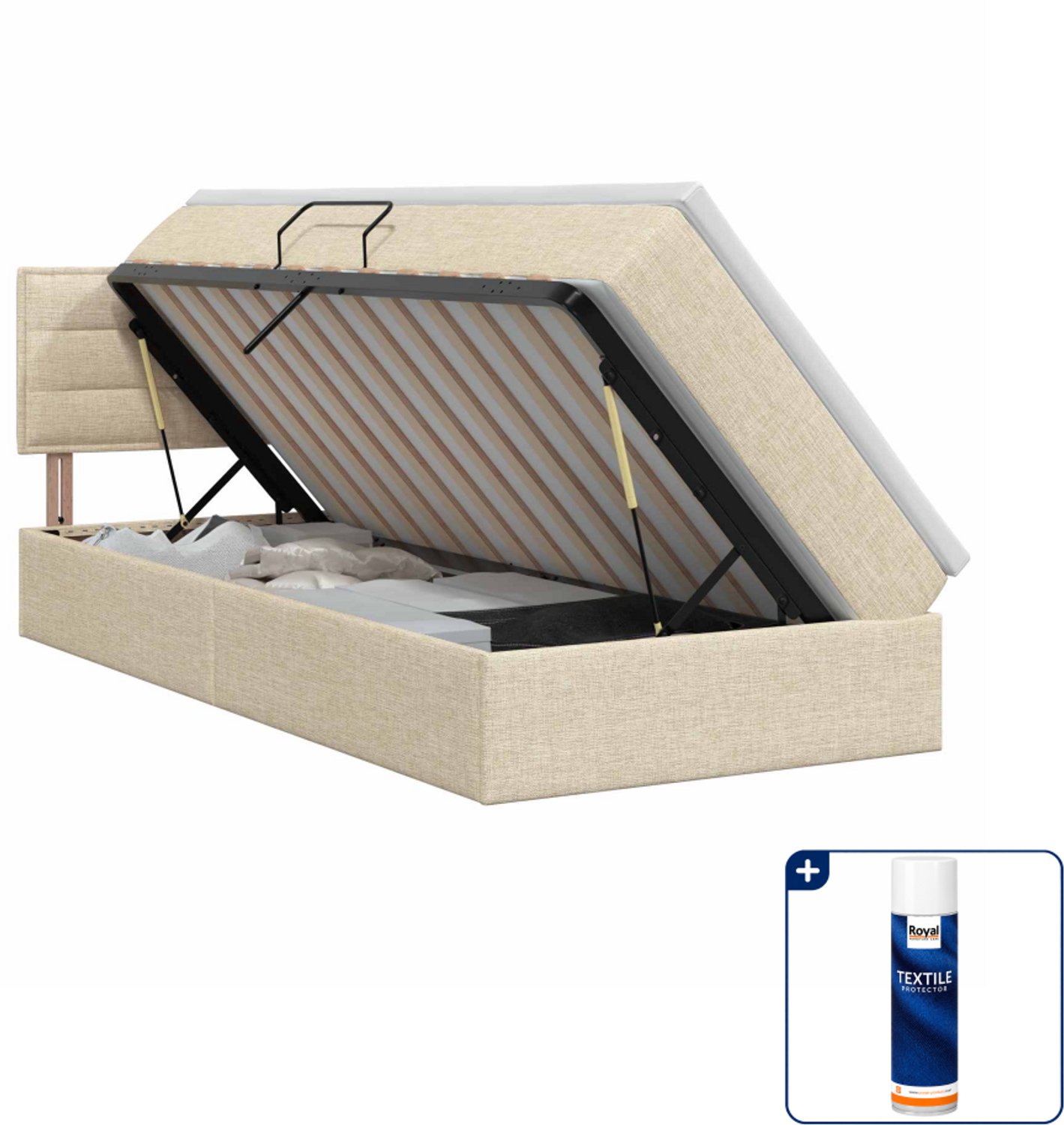 vidaXL opbergbed met matras - 100 x 200 cm - fluweel - crèmekleurig - Inclusief textielbeschermer 500 ml