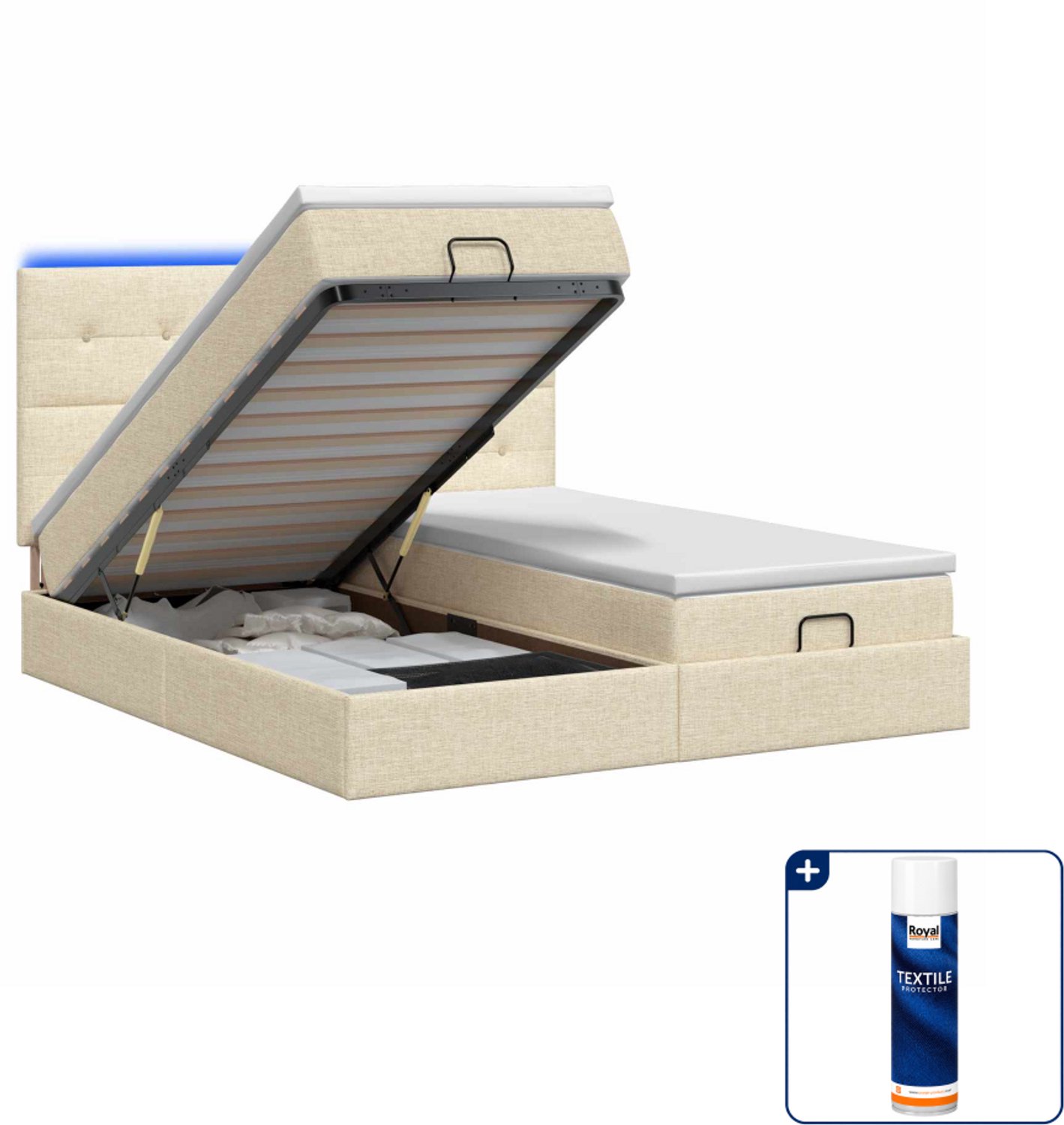 vidaXL Ottoman bed - 200 x 200 cm - crème - Inclusief textielbeschermer 500 ml