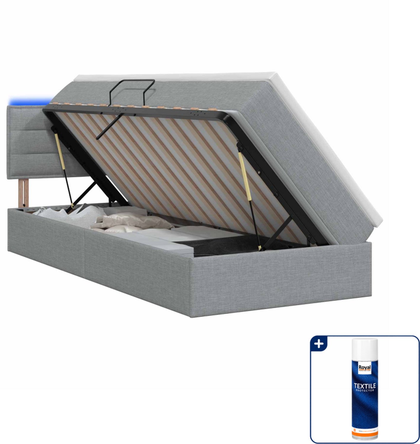vidaXL LED opbergbed met matras - 90 x 190 cm - lichtgrijs - Inclusief textielbeschermer 500 ml