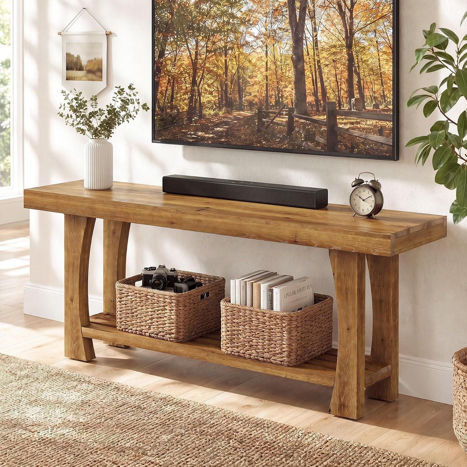 Tribesigns TV-Meubel - 160 x 35 x 70 cm - 2-laags TV-Standaard met taps toelopende poten - TV-Kast voor Televisies tot 55/65/75 inch - bruin