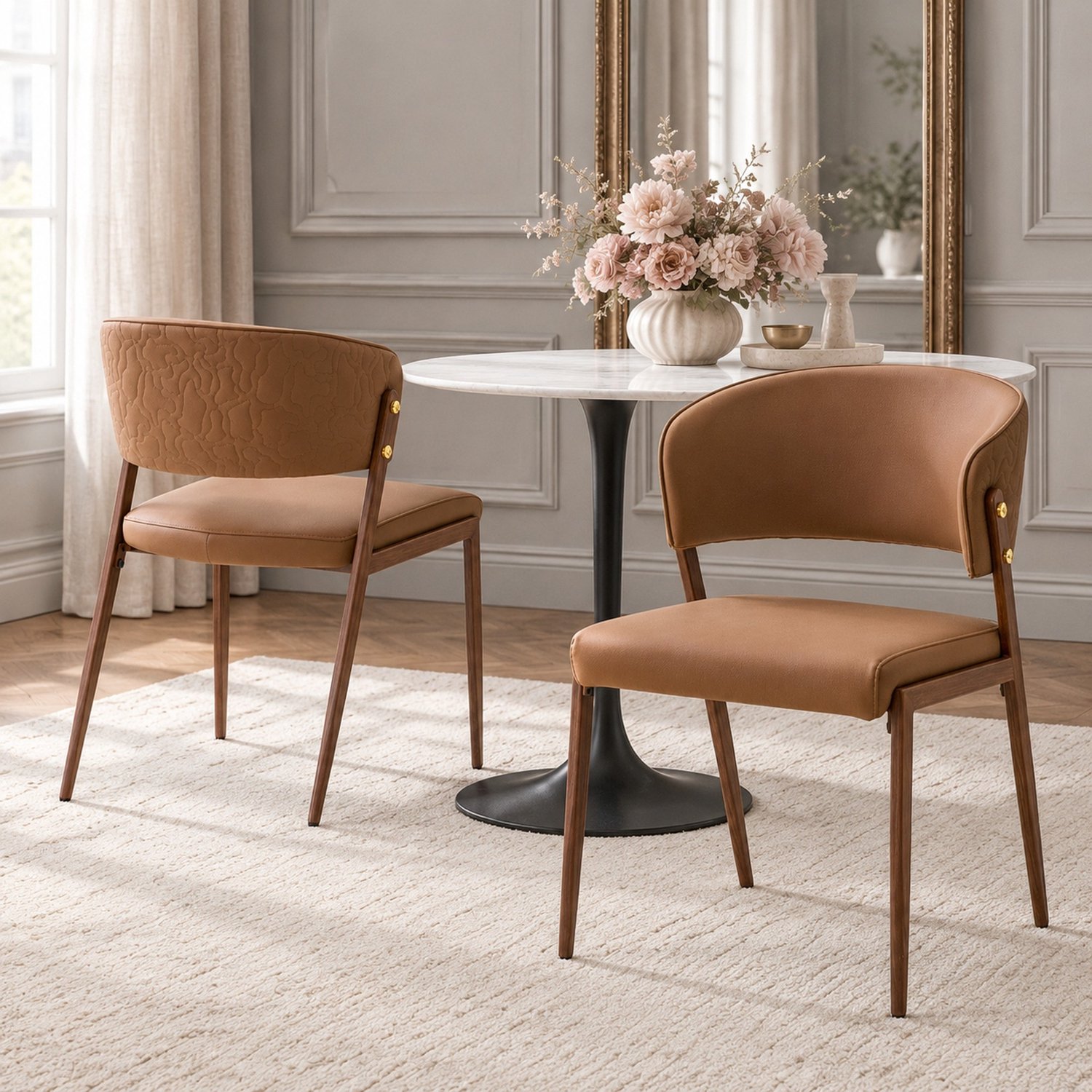 MODFU Eetkamerstoelen Set Van 2 - Gestoffeerde Zitting - Gebogen Rugleuning - Modern - Kunstleer - Bruin