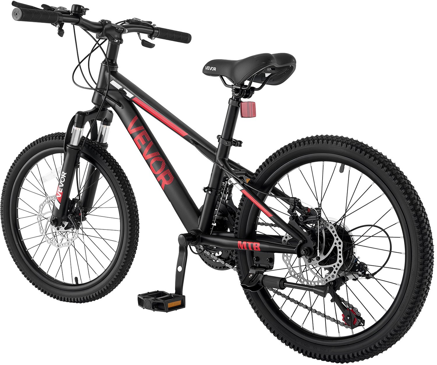 Vevor Mountainbike 20 inch 21 Versnellingen Carbonstaal Zwart voor Recreatief Fietsen en Lichte Offroad-Tochten 80 Kg Draagvermogen Bel Reflectoren en Lichtbevestiging voor Goede Zichtbaarheid