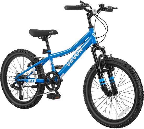 VEVOR Mountainbike 20 inch 6-Versnellingsfiets van Koolstofstaal, Blauw, voor Recreatief Fietsen en Lichte Offroad-Tochten, Draagvermogen van 80 Kg, Bel, Verstelbaar Zadel, Bevestigingspunt voor Verlichting en Dubbele Remmen — afbeelding 2