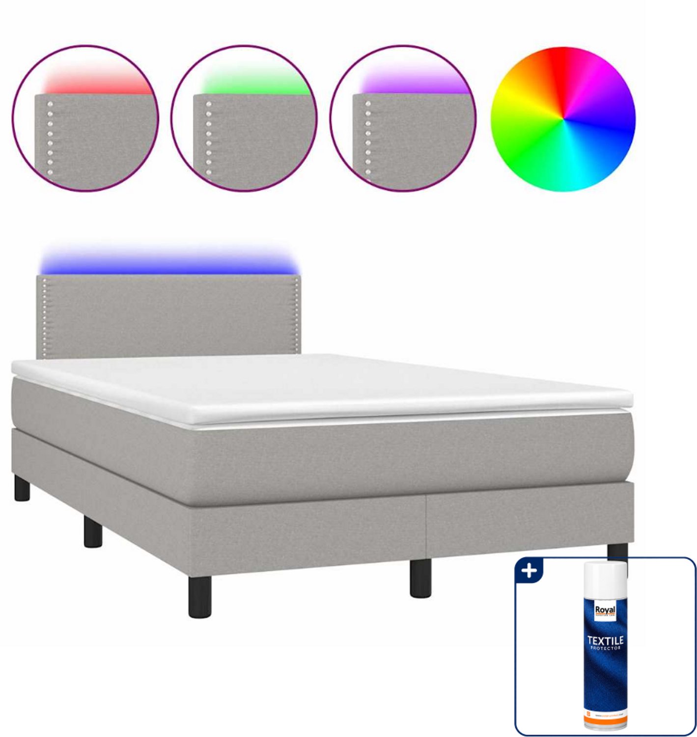 vidaXL boxspring met matras en led - 120 x 200 cm - lichtgrijs - Inclusief textielbeschermer 500 ml