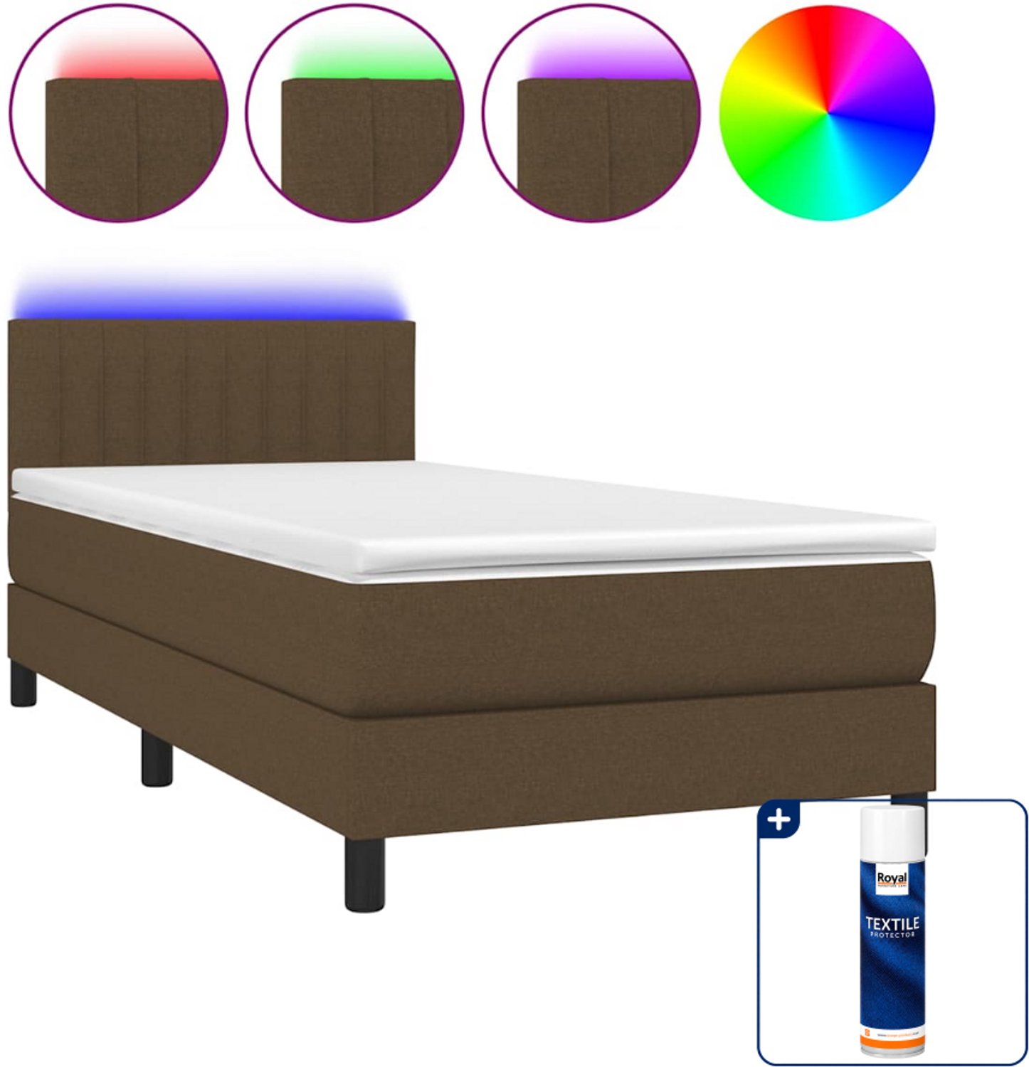 vidaXL boxspring met matras en led - 80 x 200 cm - donkerbruin - Inclusief textielbeschermer 500 ml