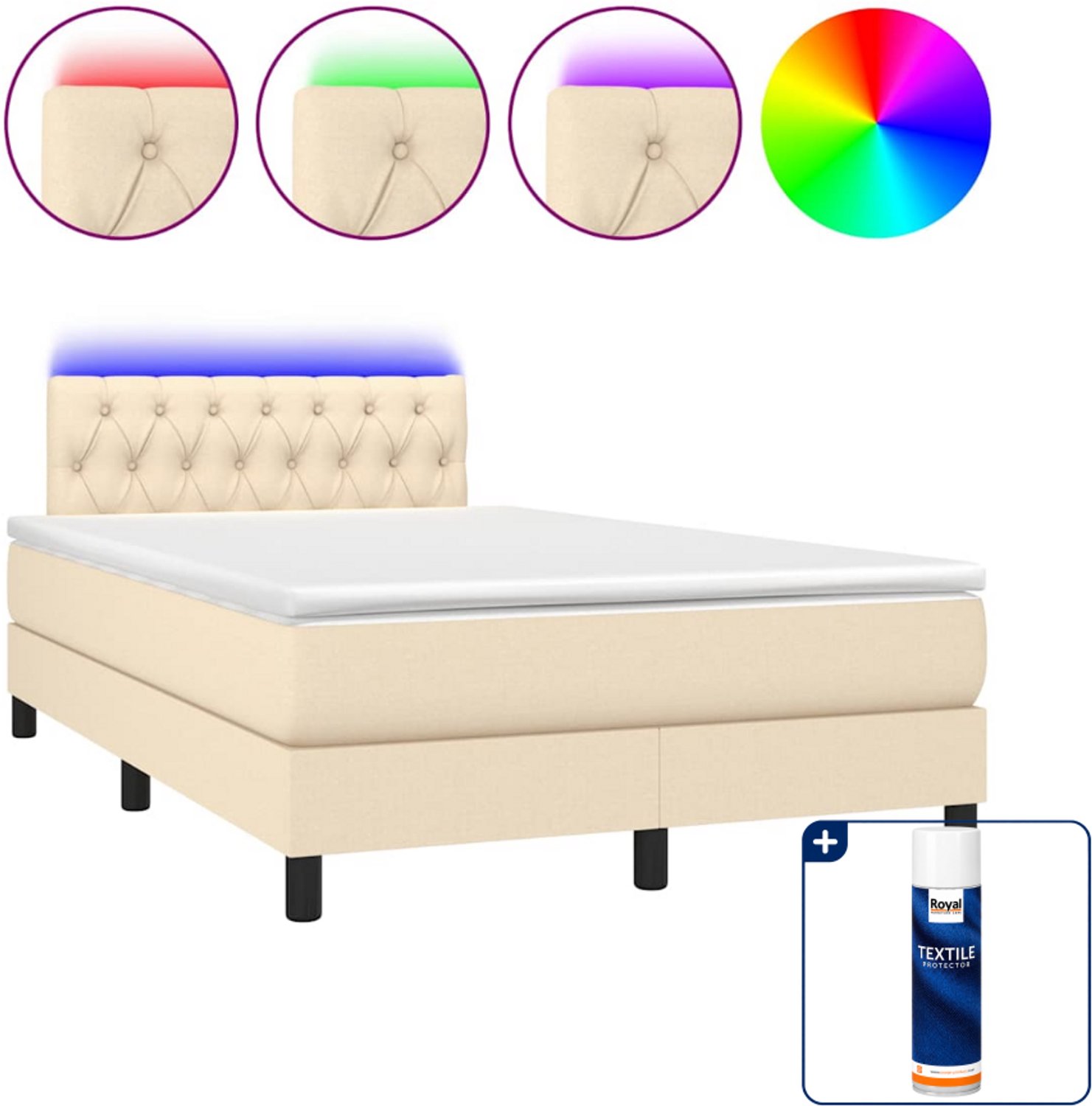 vidaXL boxspring met matras en led - 120 x 200 cm - crème - Inclusief textielbeschermer 500 ml