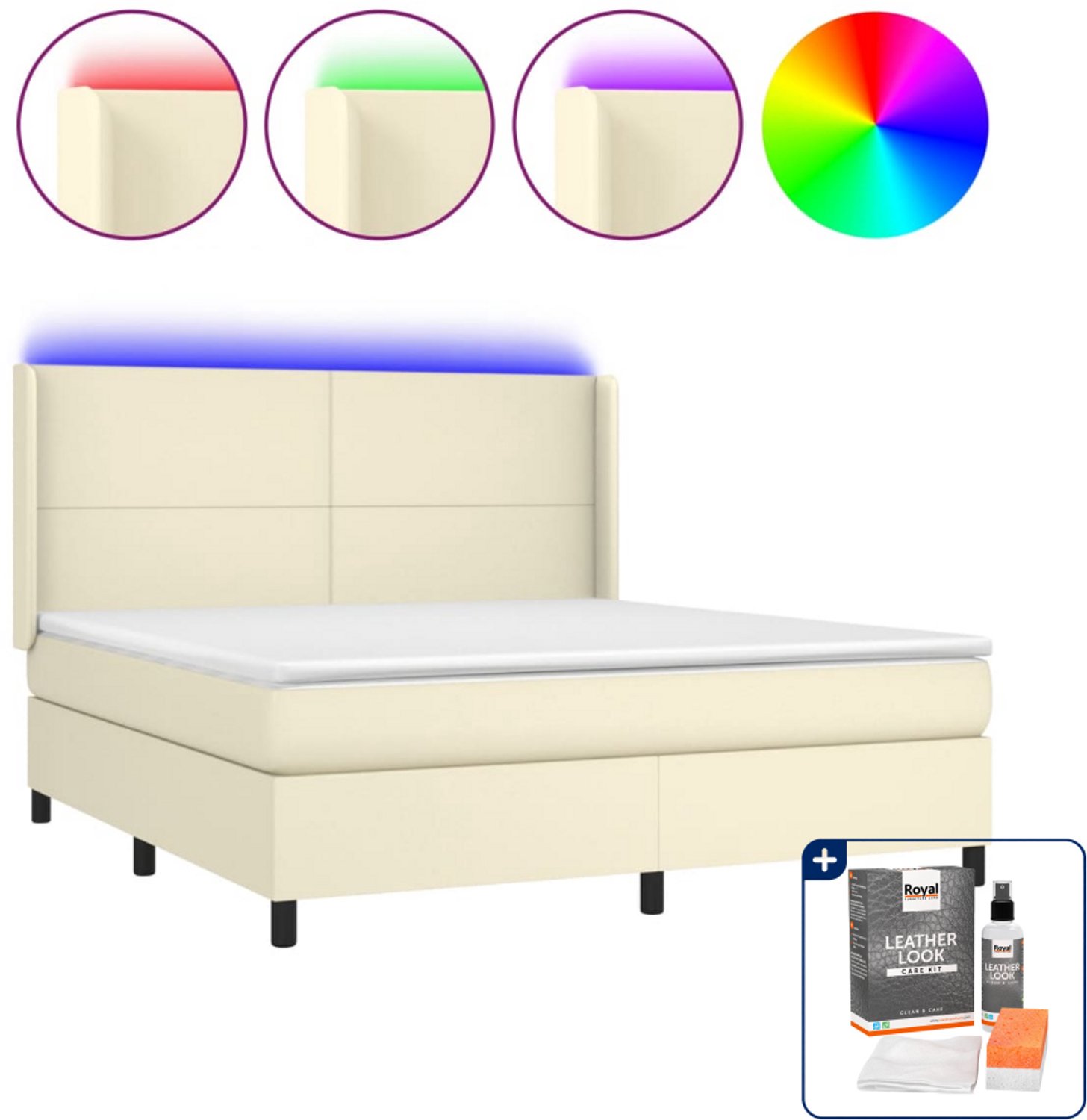 vidaXL boxspring Kingsize - 180 x 200 cm - kunstleer - crème - Inclusief onderhoudsset voor kunstleer 150 ml